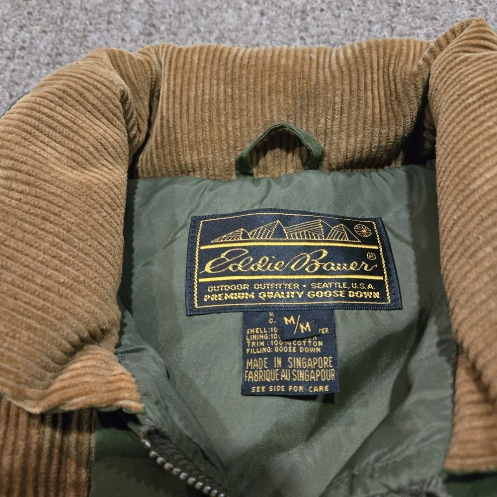 VTG 80's Eddie Bauer Goose Down Vest Size Mens Medium Quilted Corduroy Trim - Picture 2 of 7